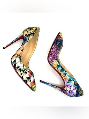 Christian Louboutin Pigalle Follies 100 Satin Floral Pumps – Size 40
